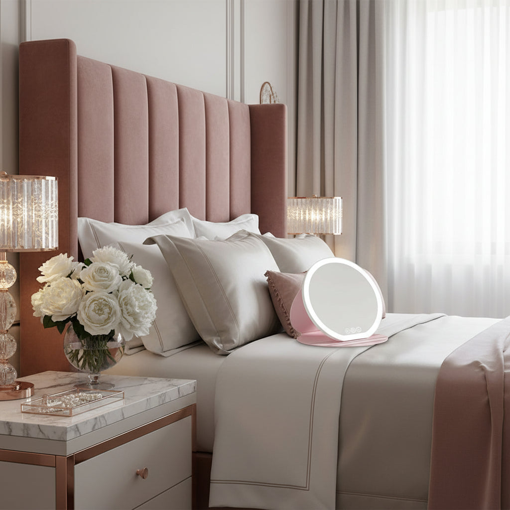 Miroir de maquillage LED pliable – 3 couleurs, intensité réglable