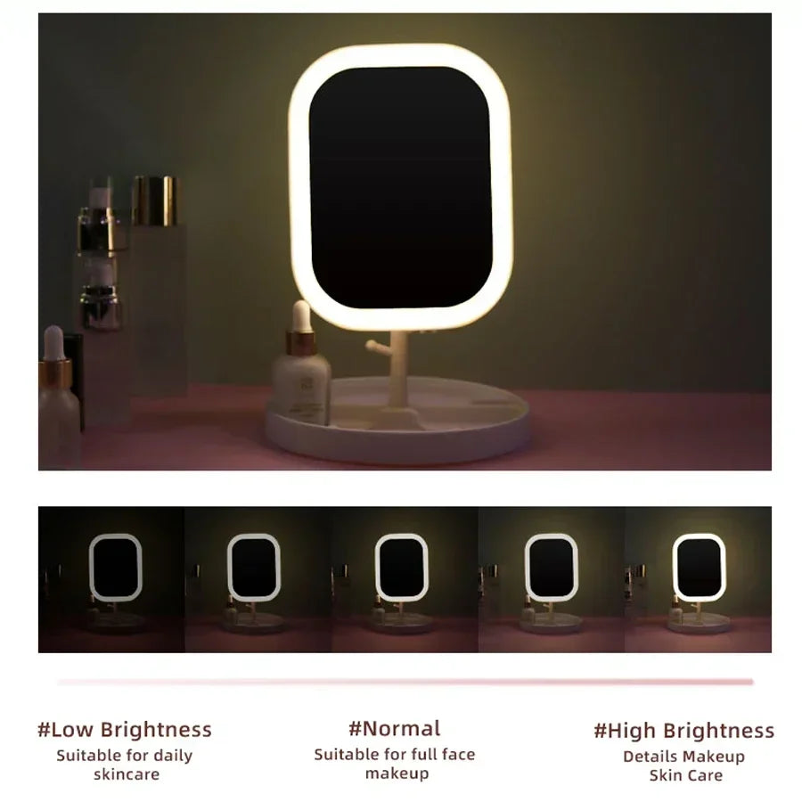 Miroir De Maquillage LED Rose – Tactile & Rechargeable