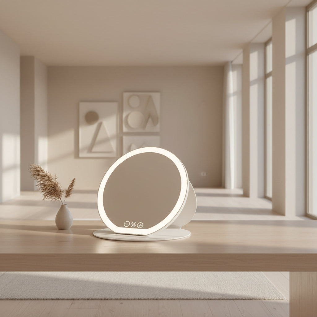 Miroir de maquillage LED pliable – 3 couleurs, intensité réglable