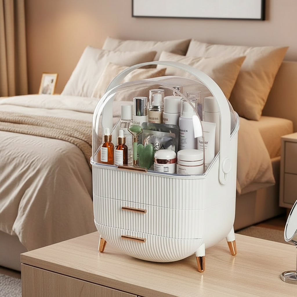 Organisateur de Maquillage – Boîte de Rangement Anti-Poussière pour Cosmétiques & Bijoux