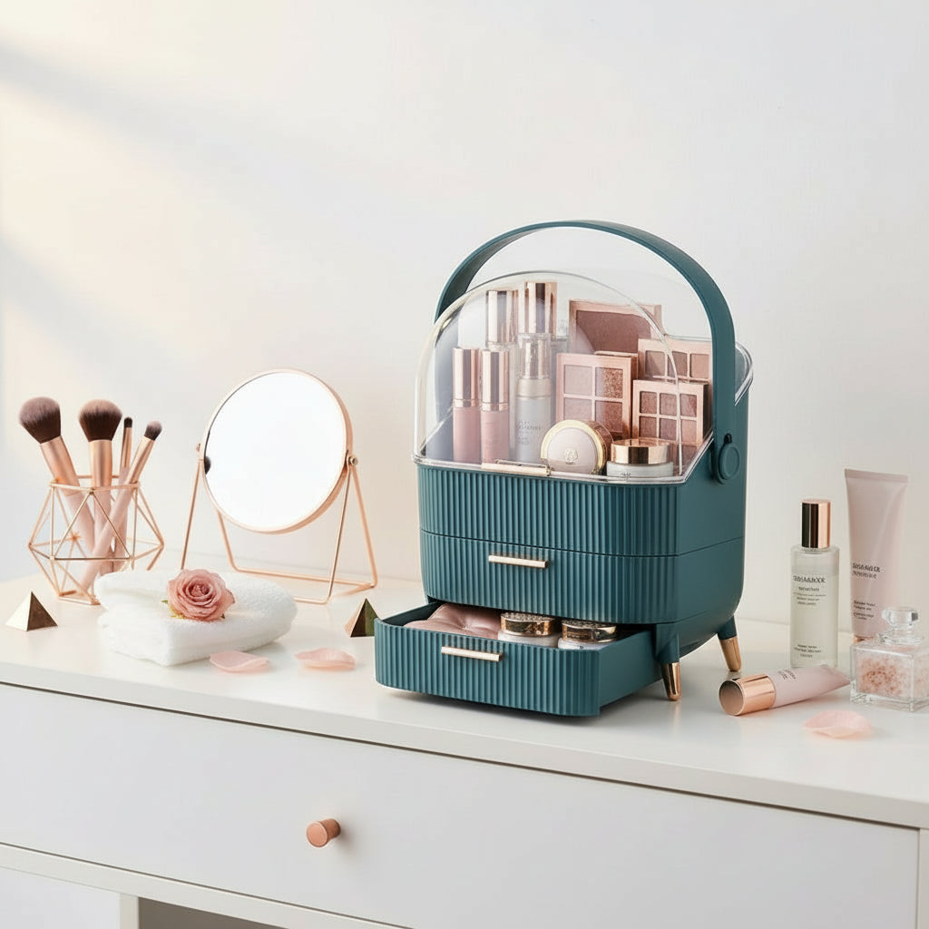 Organisateur de Maquillage – Boîte de Rangement Anti-Poussière pour Cosmétiques & Bijoux