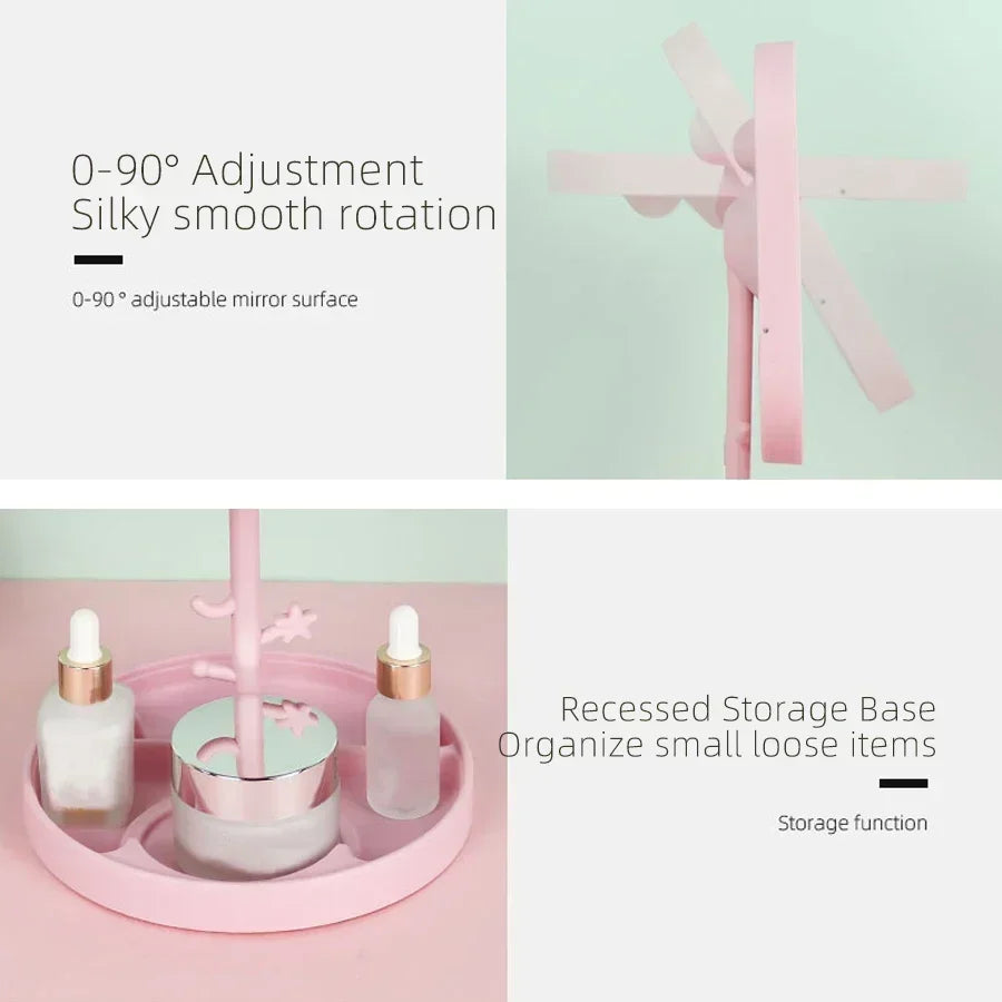 Miroir De Maquillage LED Rose – Tactile & Rechargeable